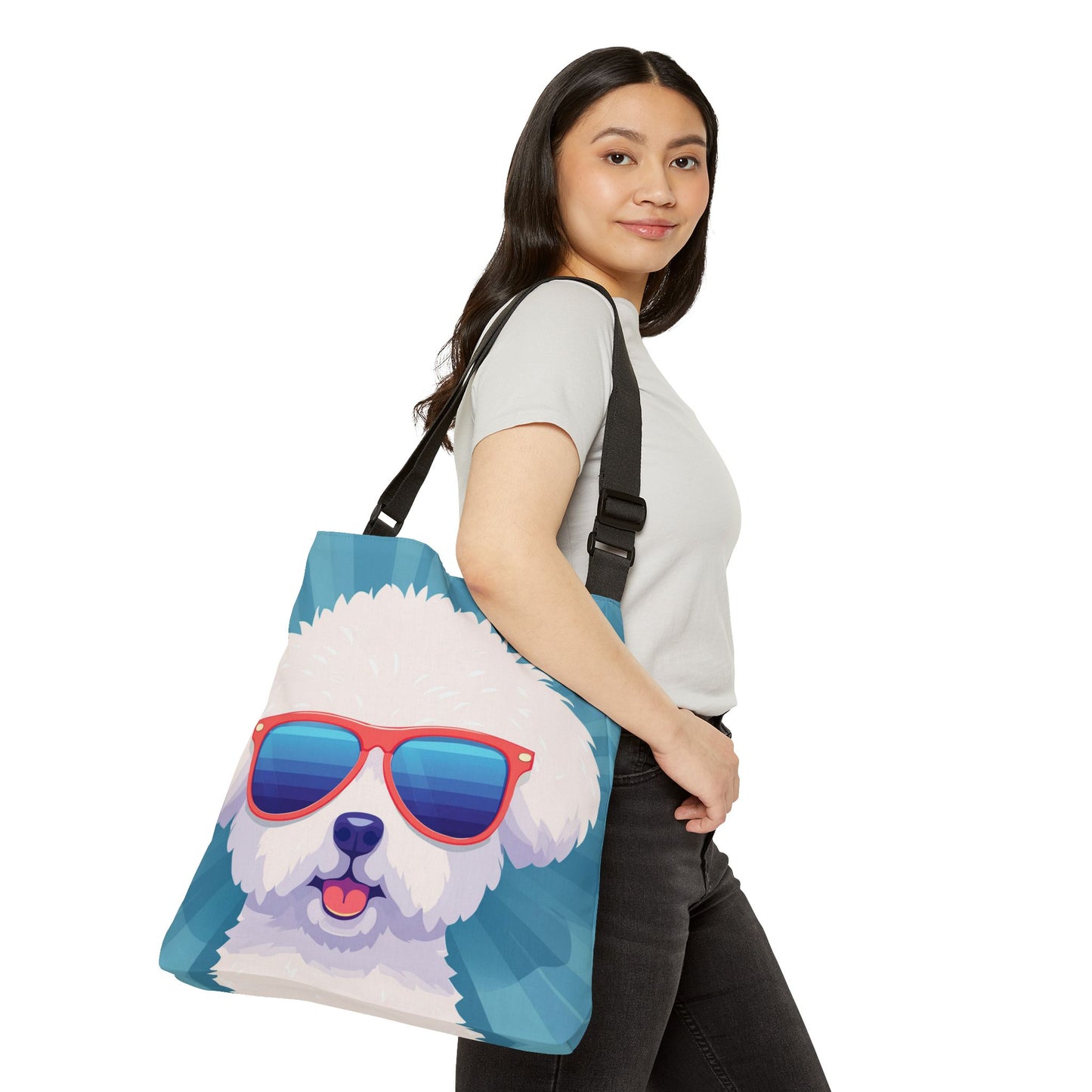 Fluffy Dog with Sunglasses Adjustable Tote Bag