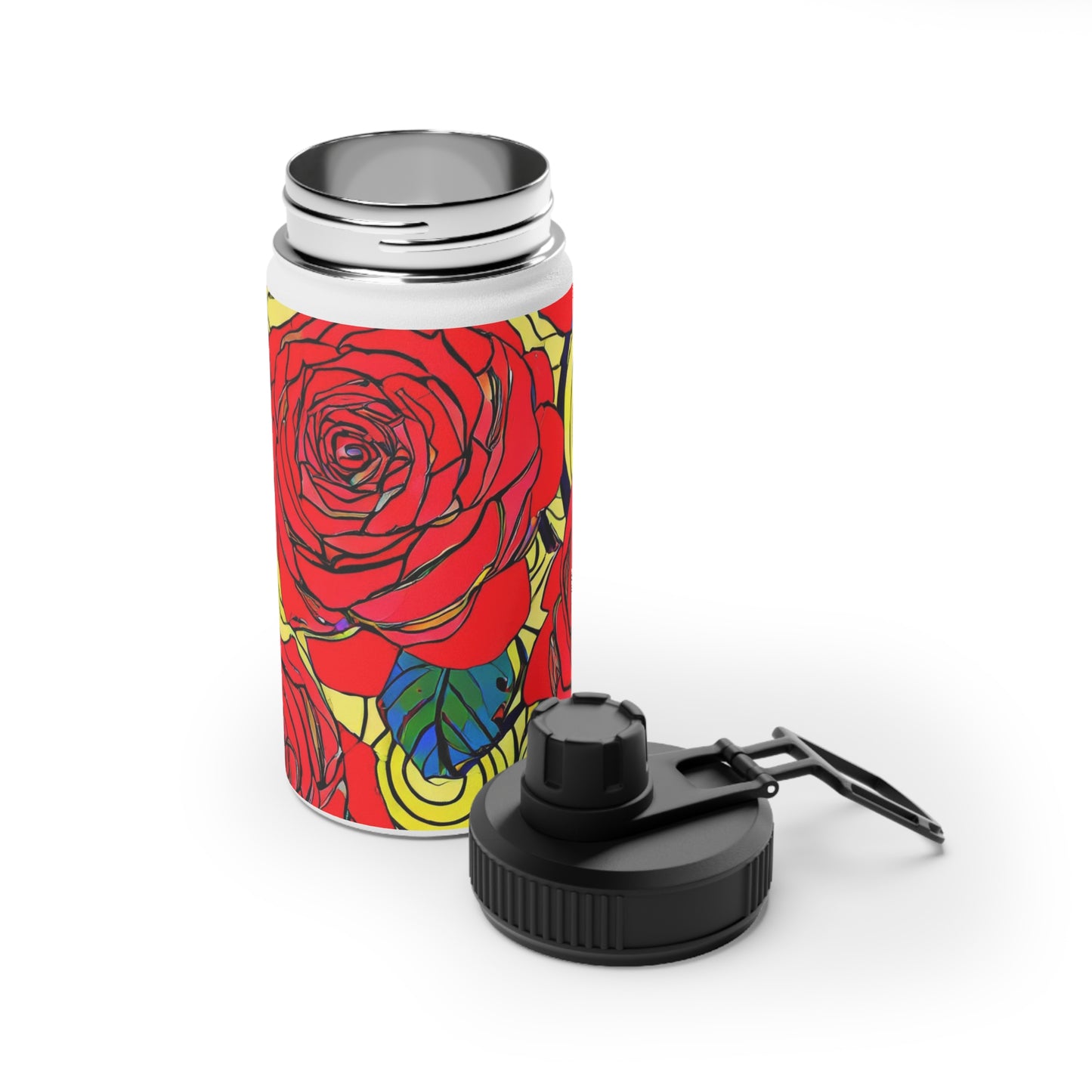 Red Roses Stainless Steel Water Bottle, Sports Lid