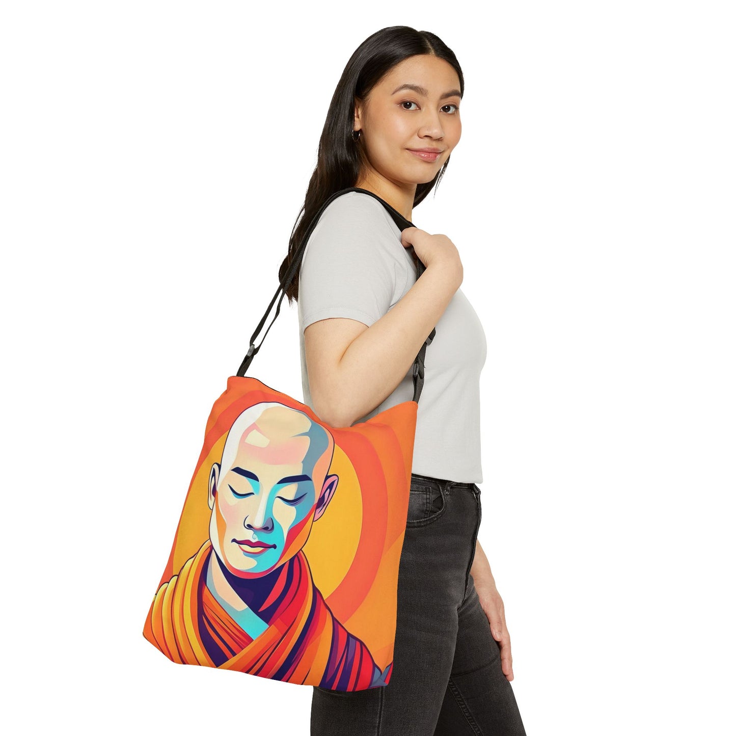 Meditating Monk Adjustable Tote Bag