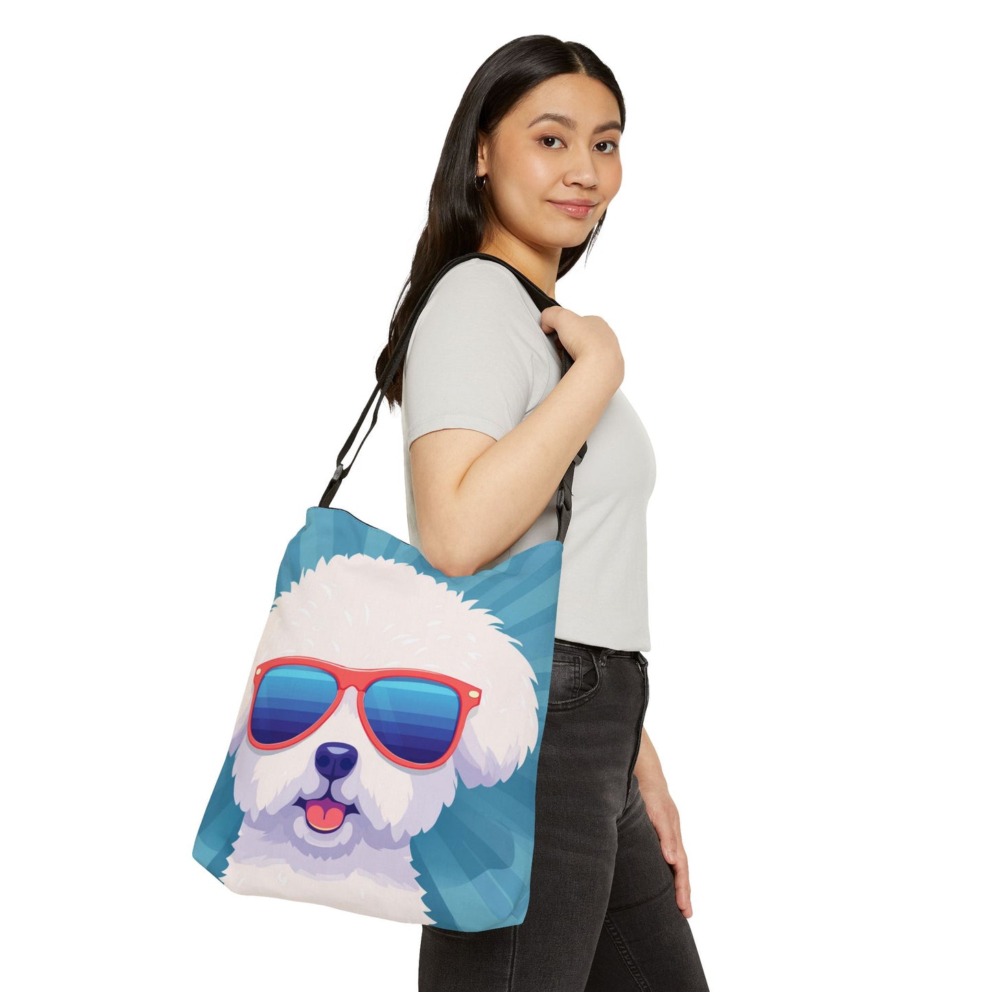 Fluffy Dog with Sunglasses Adjustable Tote Bag
