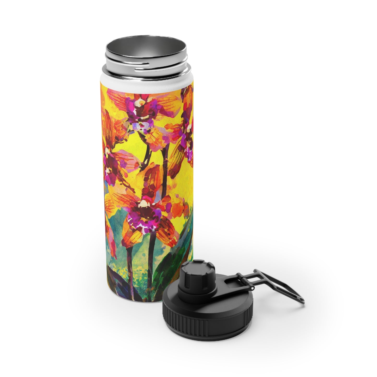 Orchids at Sunset Stainless Steel Water Bottle, Sports Lid