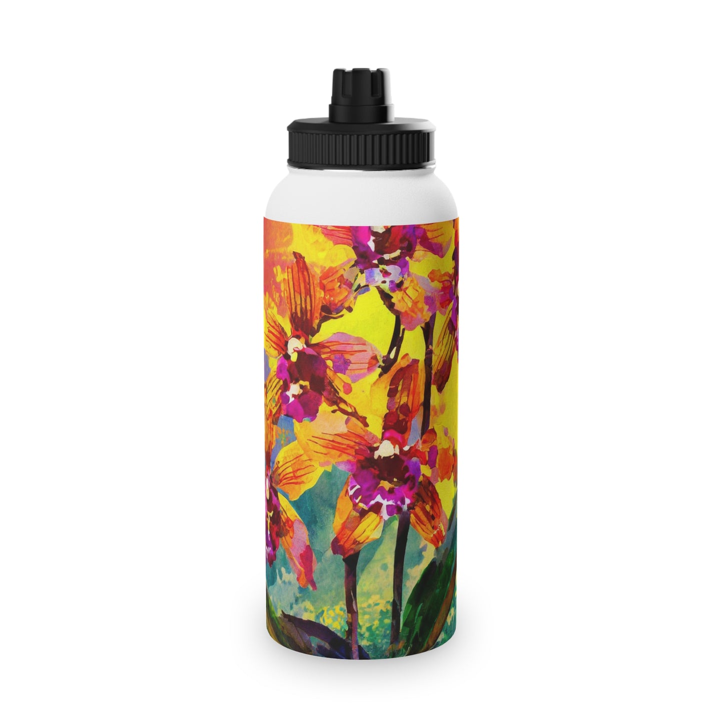 Orchids at Sunset Stainless Steel Water Bottle, Sports Lid