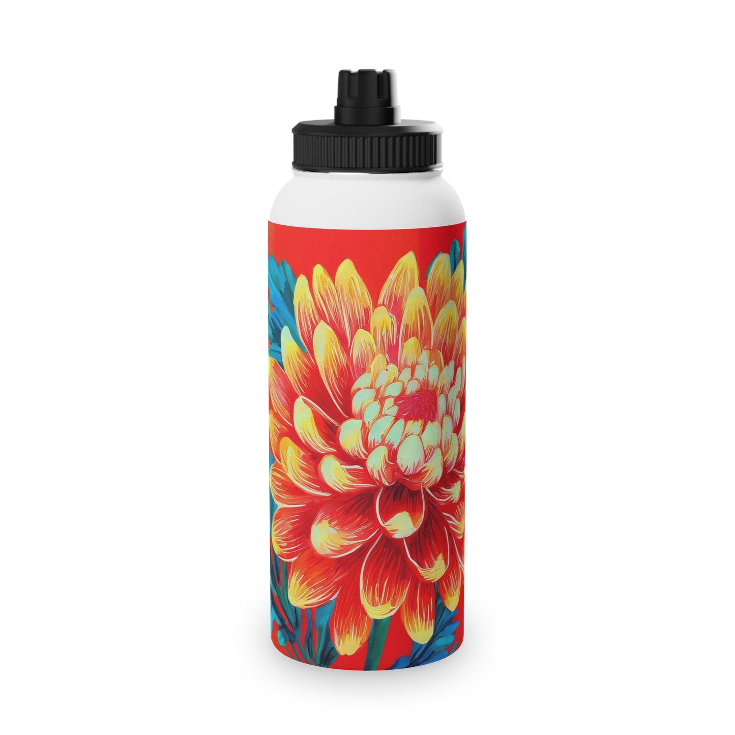 Chrysanthemum Stainless Steel Water Bottle, Sports Lid