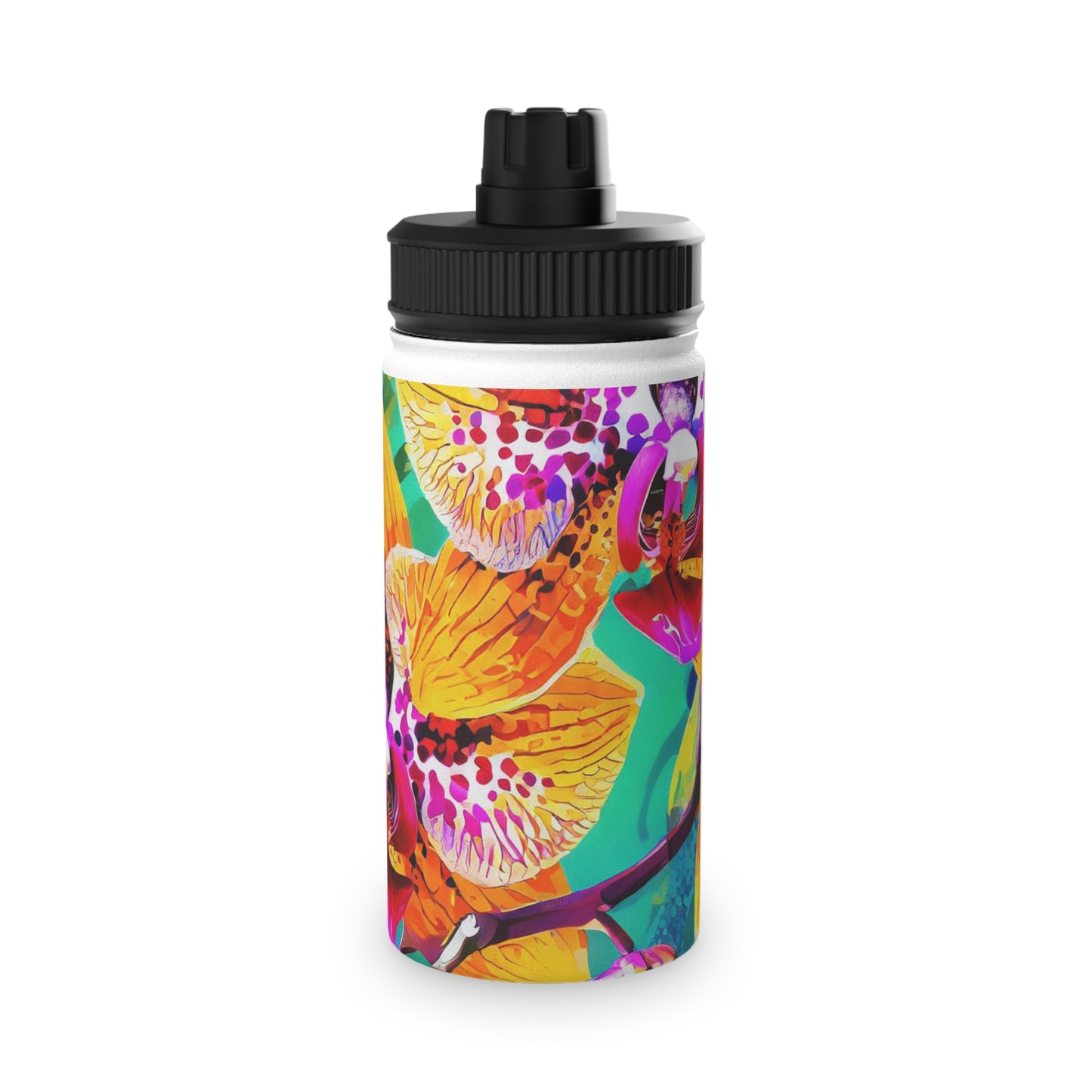 Tropical Orchid Stainless Steel Water Bottle, Sports Lid