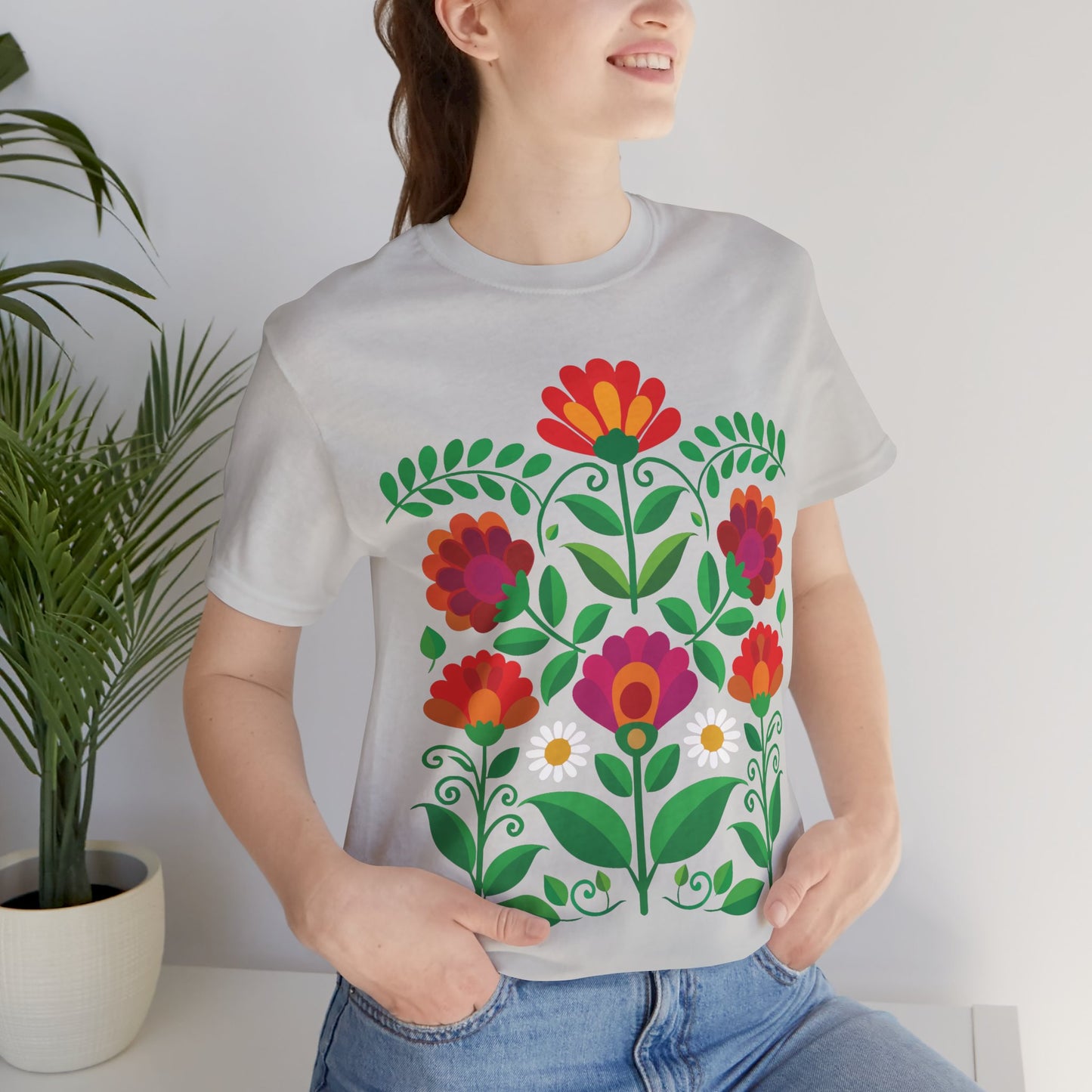 Folk Art Floral Garden T-Shirt | Botanical Flower Graphic Tee | Colorful Nature Shirt