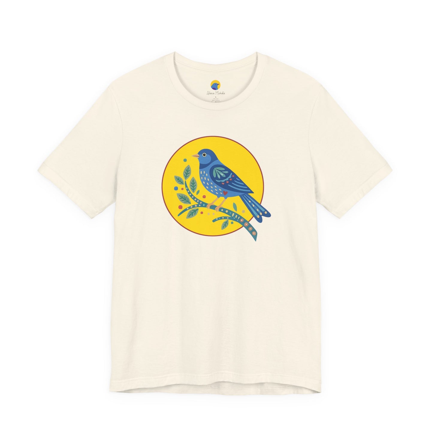 Folk Art Bluebird T-Shirt | Minimal Botanical Bird Graphic Tee | Colorful Nature Shirt