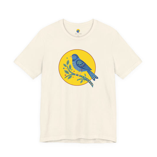 Folk Art Bluebird T-Shirt | Minimal Botanical Bird Graphic Tee | Colorful Nature Shirt