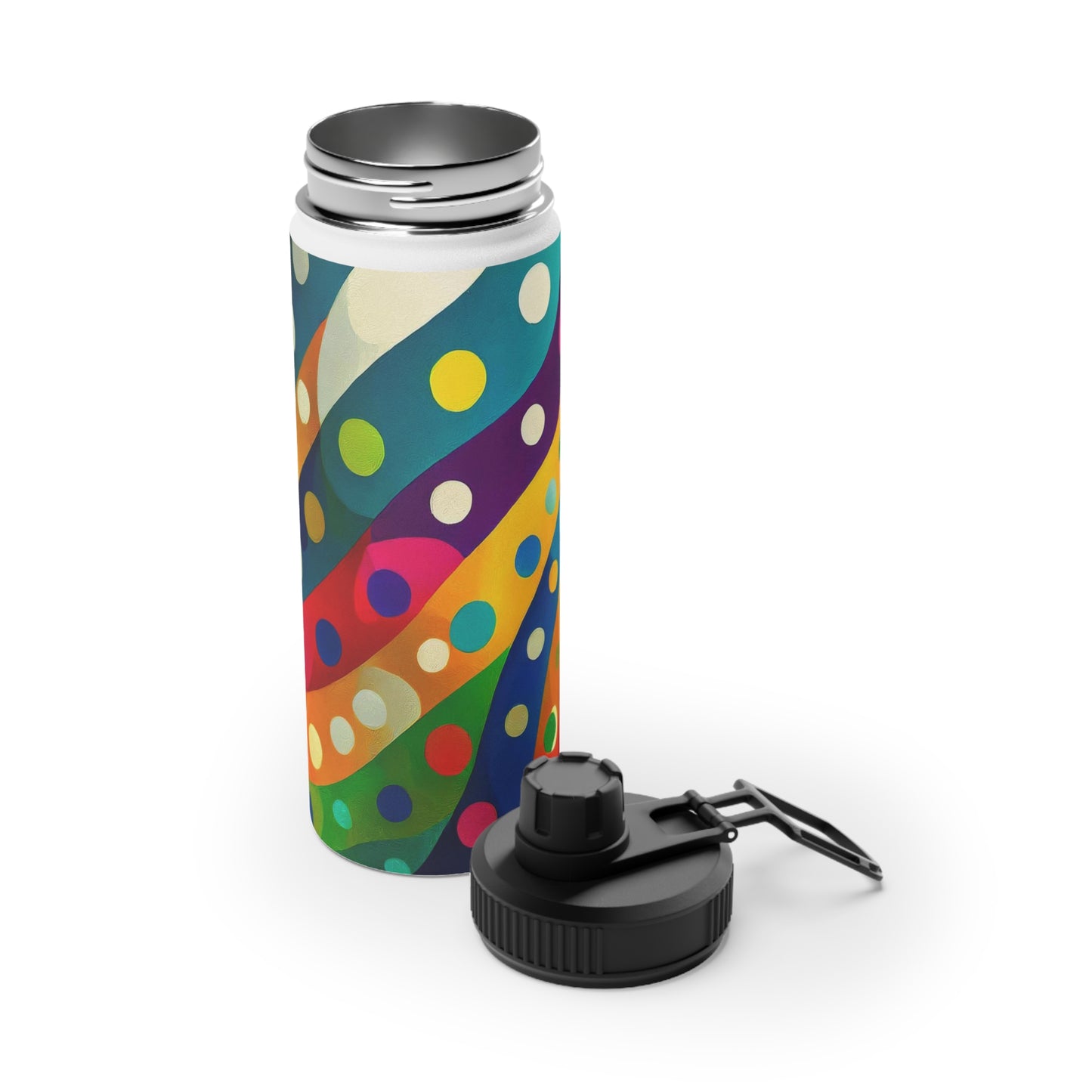 Dotted Stripes Stainless Steel Water Bottle, Sports Lid