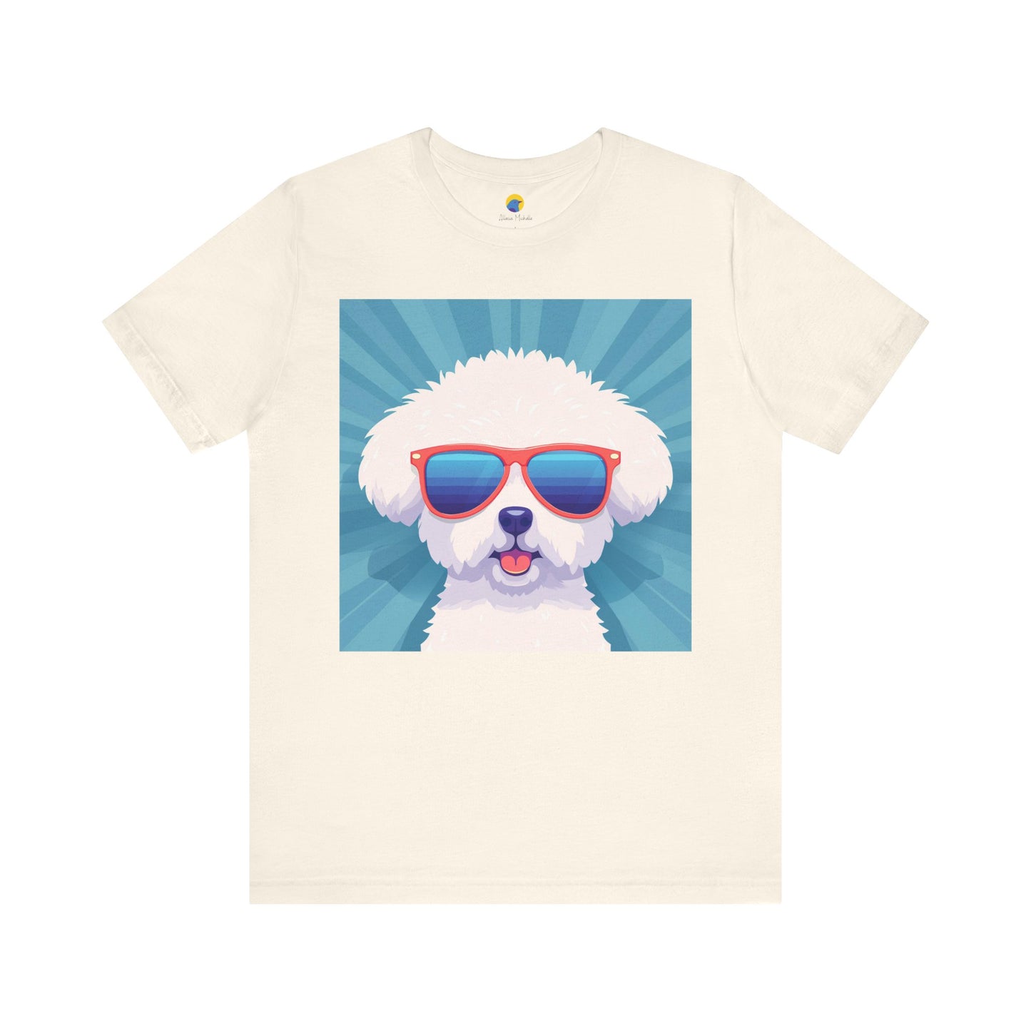 Fluffy Dog with Sunglasses Short Sleeve Tee