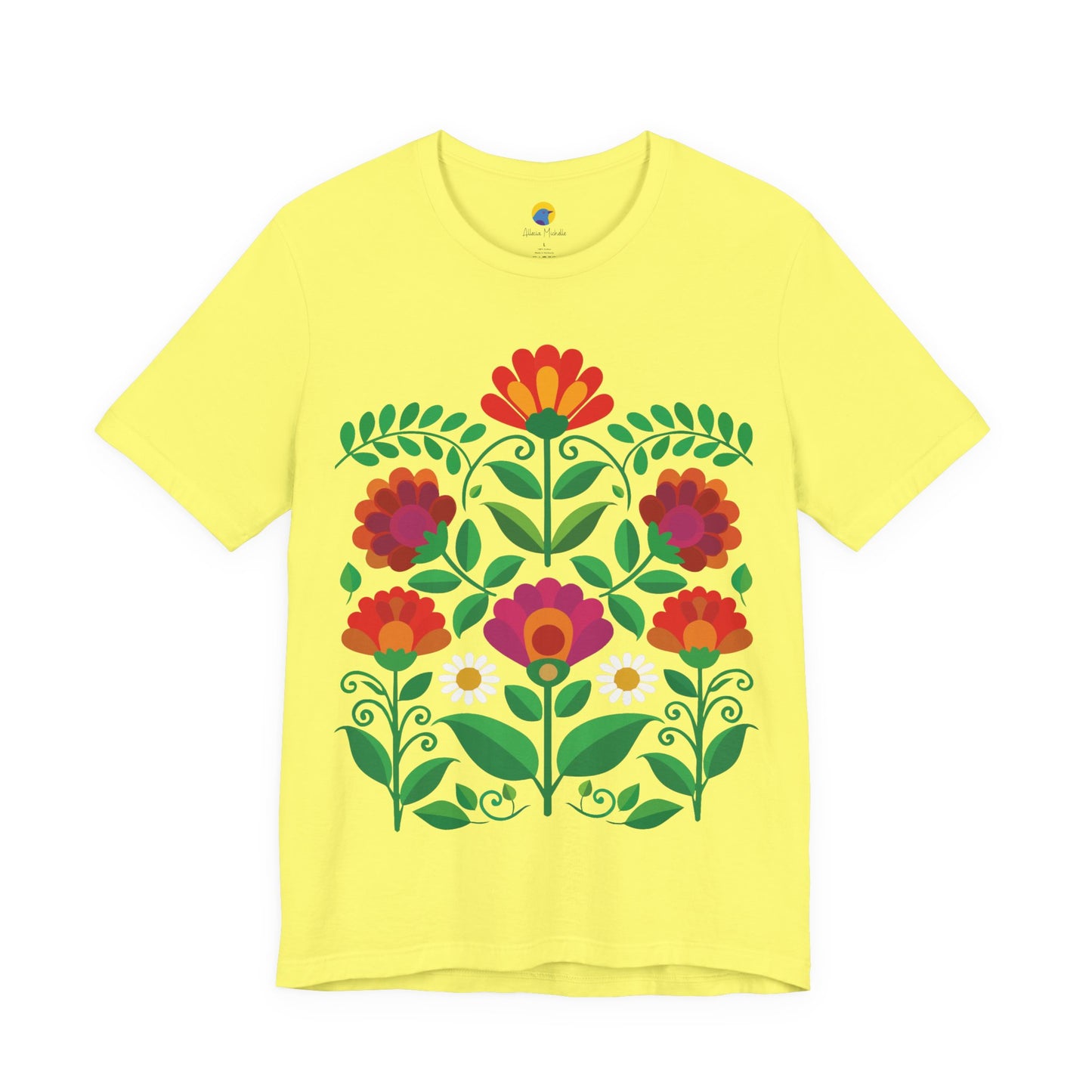 Folk Art Floral Garden T-Shirt | Botanical Flower Graphic Tee | Colorful Nature Shirt