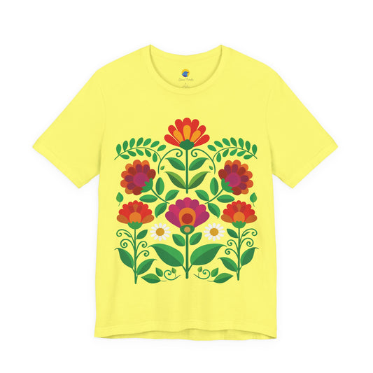 Folk Art Floral Garden T-Shirt | Botanical Flower Graphic Tee | Colorful Nature Shirt