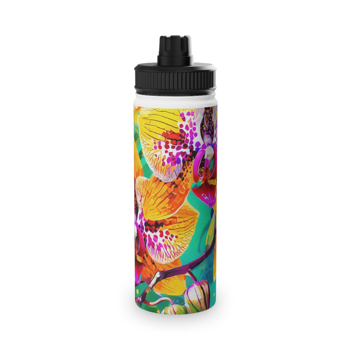 Tropical Orchid Stainless Steel Water Bottle, Sports Lid