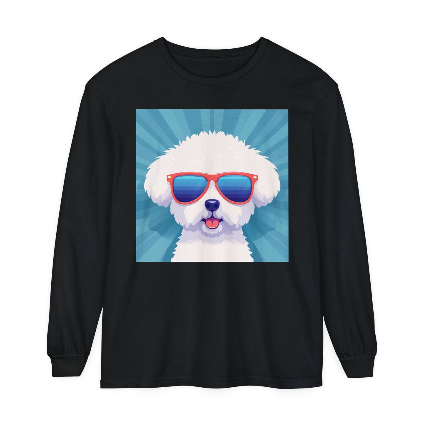 Fluffy Dog with Sunglasses Long Sleeve Tee