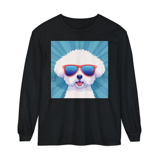 Fluffy Dog with Sunglasses Long Sleeve Tee