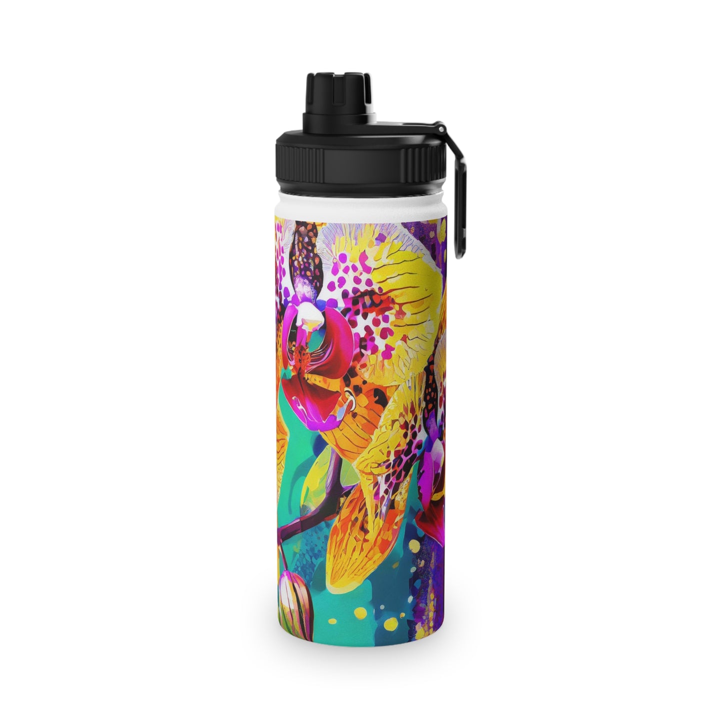 Tropical Orchid Stainless Steel Water Bottle, Sports Lid