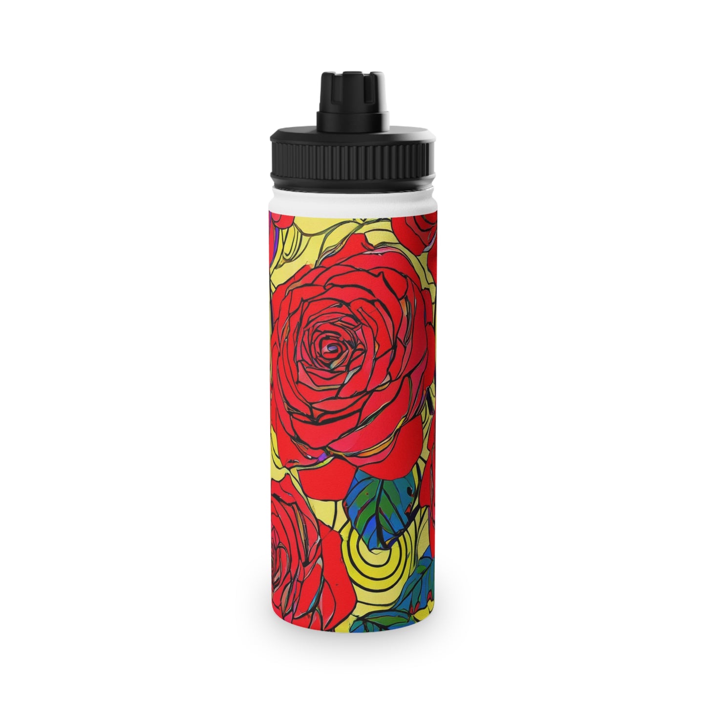 Red Roses Stainless Steel Water Bottle, Sports Lid