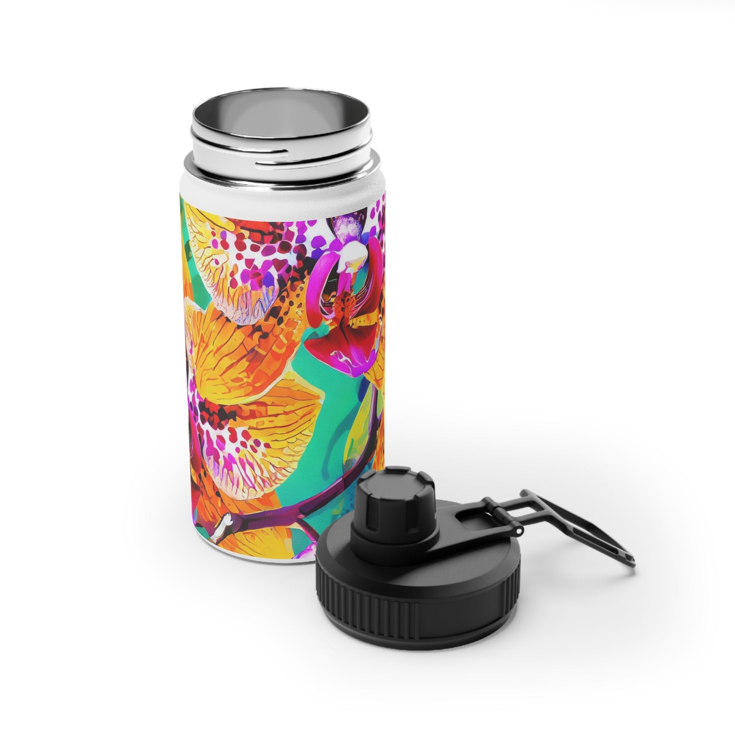 Tropical Orchid Stainless Steel Water Bottle, Sports Lid