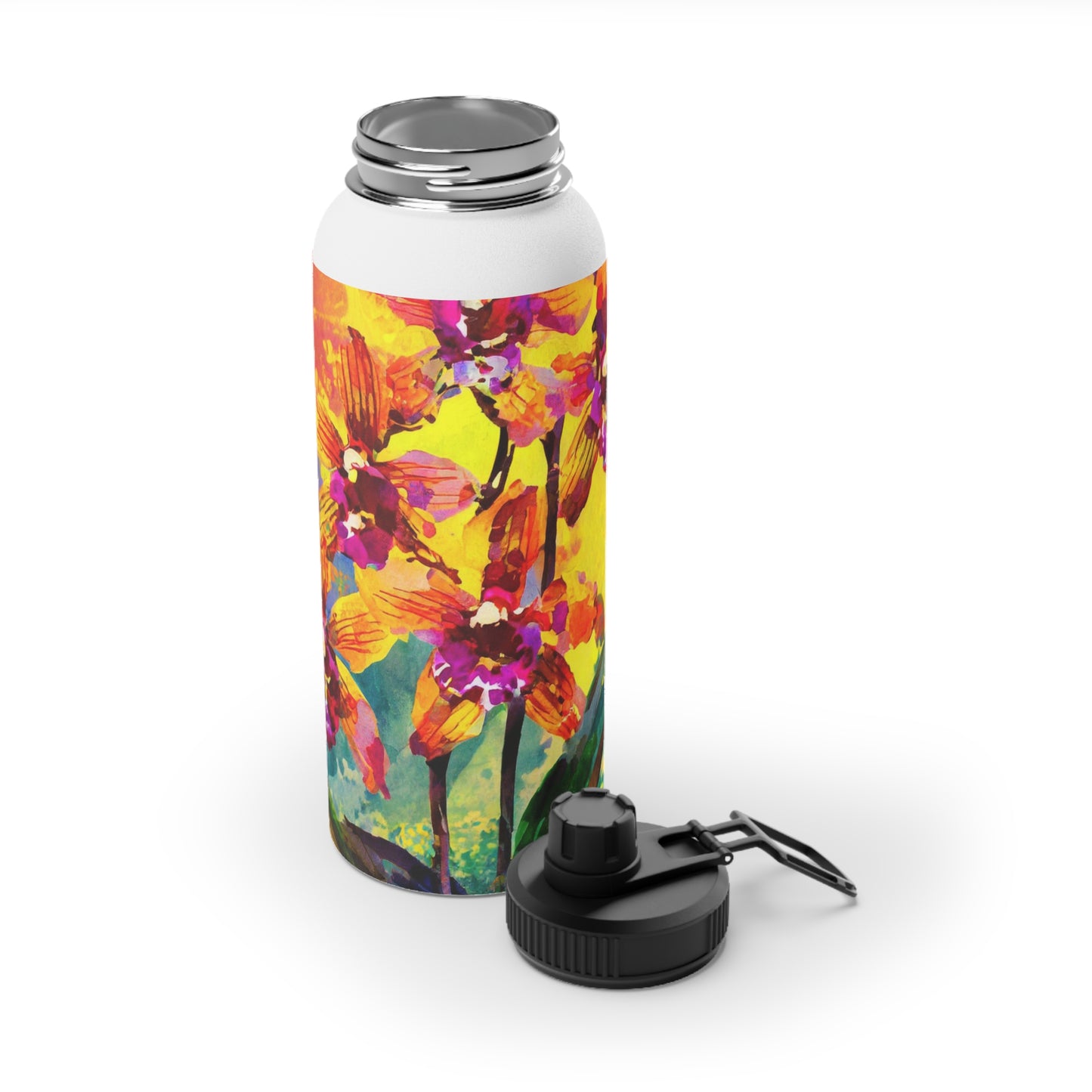 Orchids at Sunset Stainless Steel Water Bottle, Sports Lid