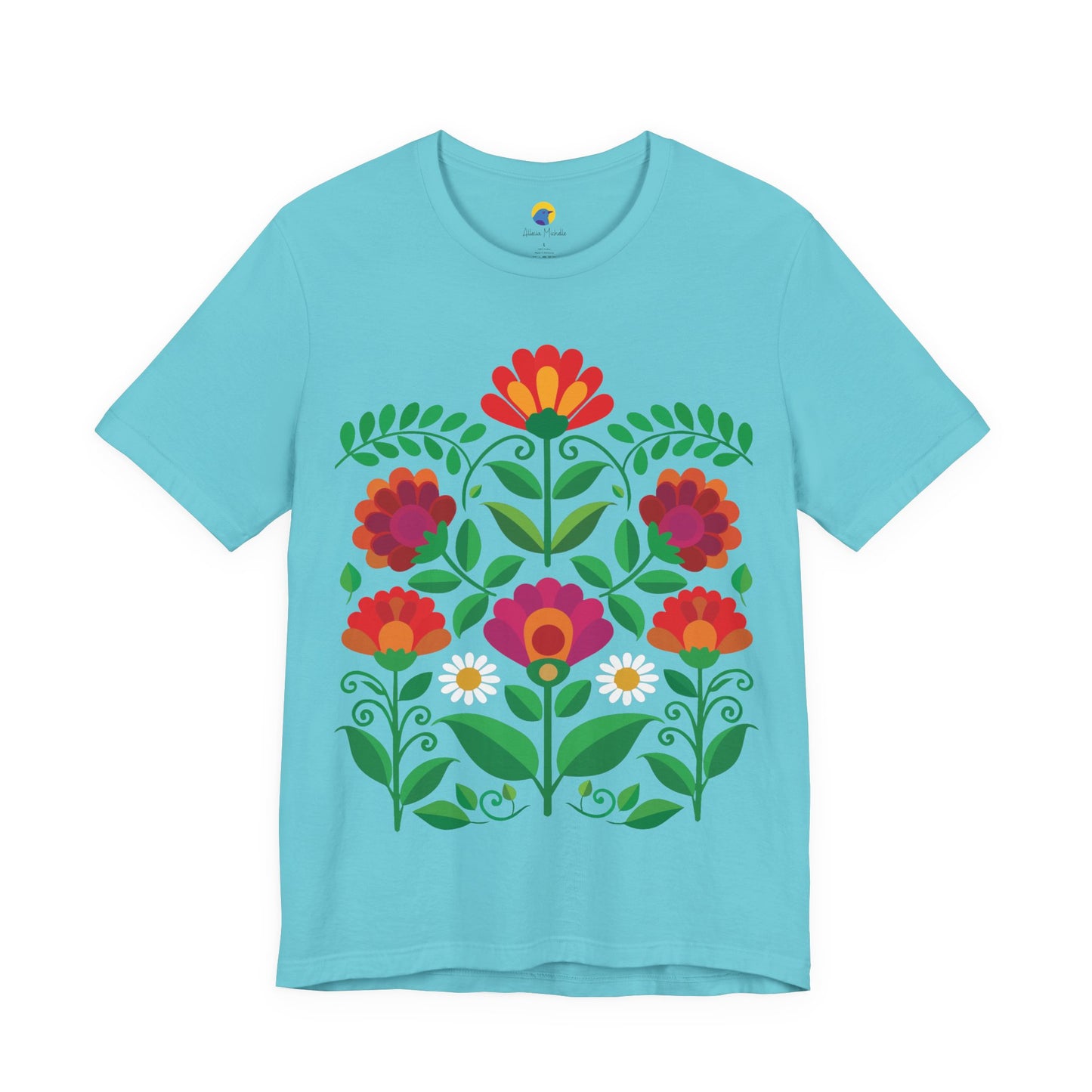 Folk Art Floral Garden T-Shirt | Botanical Flower Graphic Tee | Colorful Nature Shirt