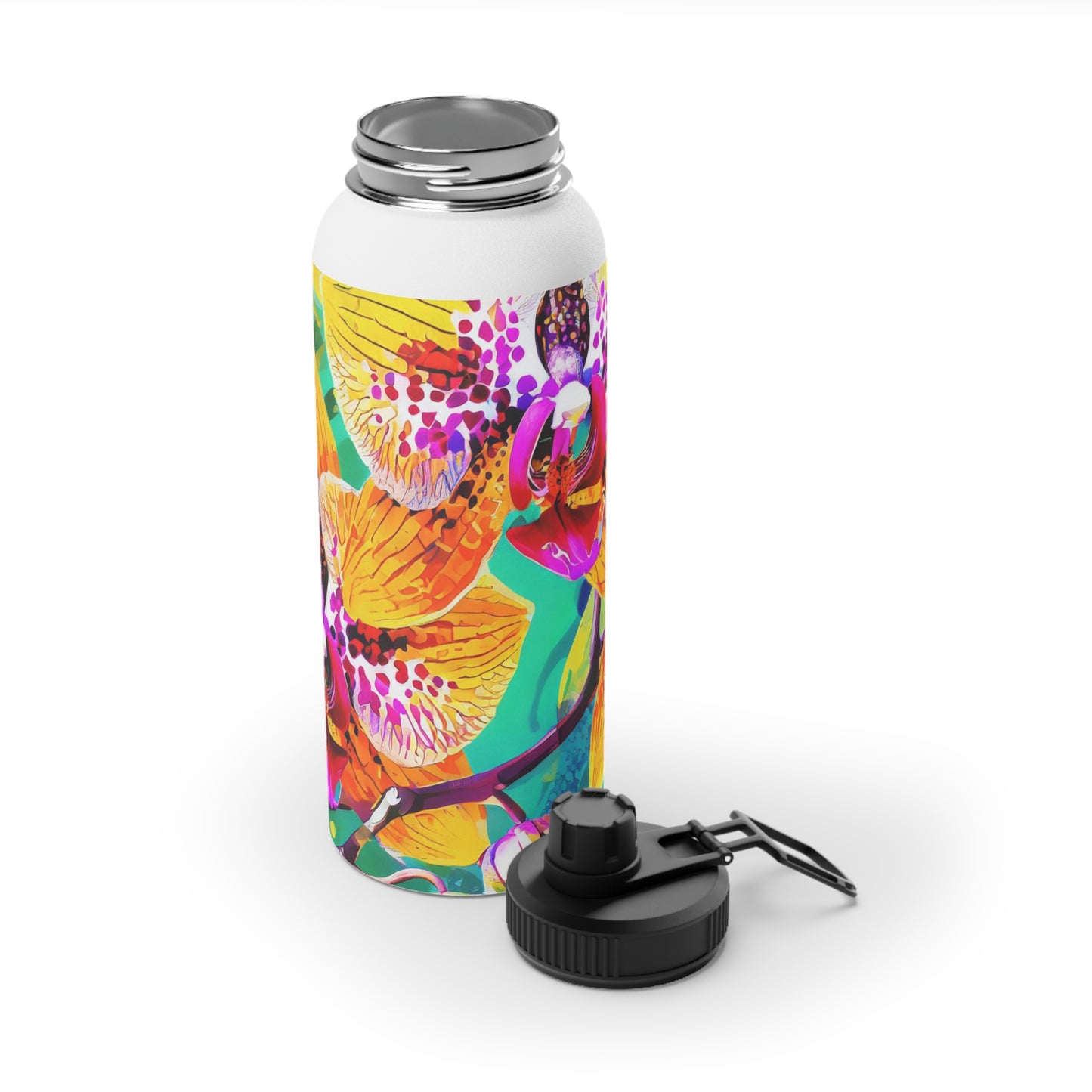 Tropical Orchid Stainless Steel Water Bottle, Sports Lid