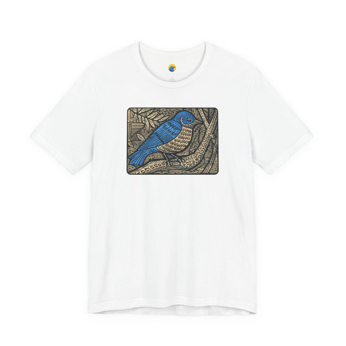 Bluebird Woodcut – Vintage-Inspired Bird Art Graphic Tee