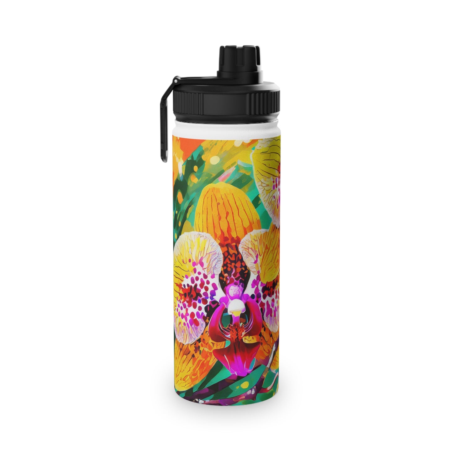 Tropical Orchid Stainless Steel Water Bottle, Sports Lid