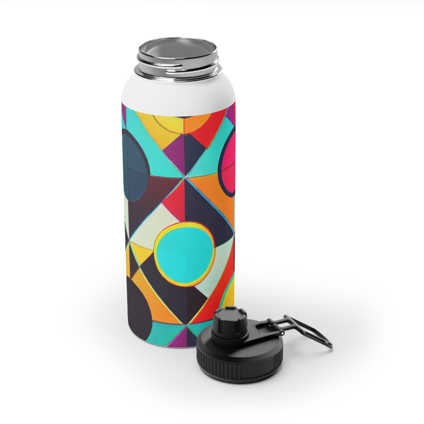 Colorful Geometric Stainless Steel Water Bottle, Sports Lid