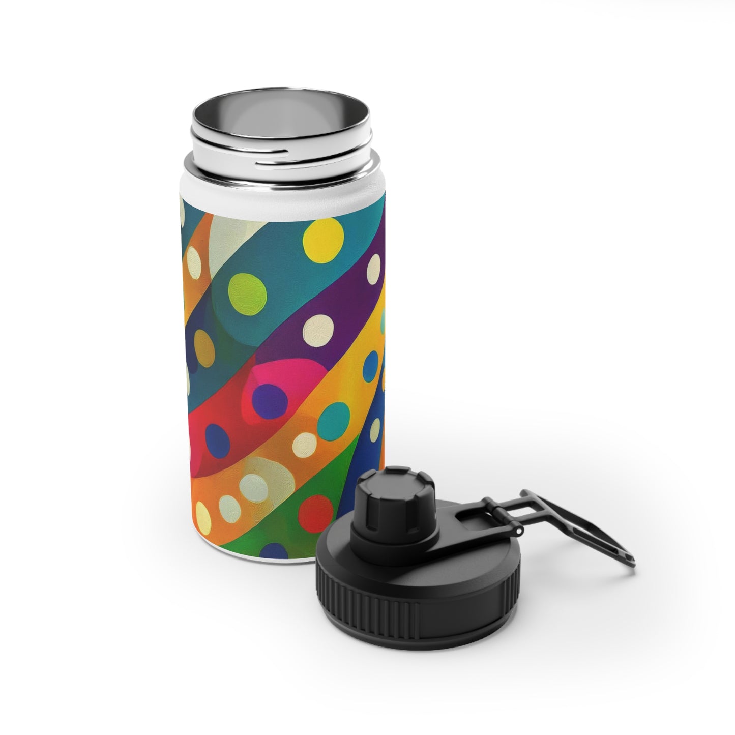 Dotted Stripes Stainless Steel Water Bottle, Sports Lid