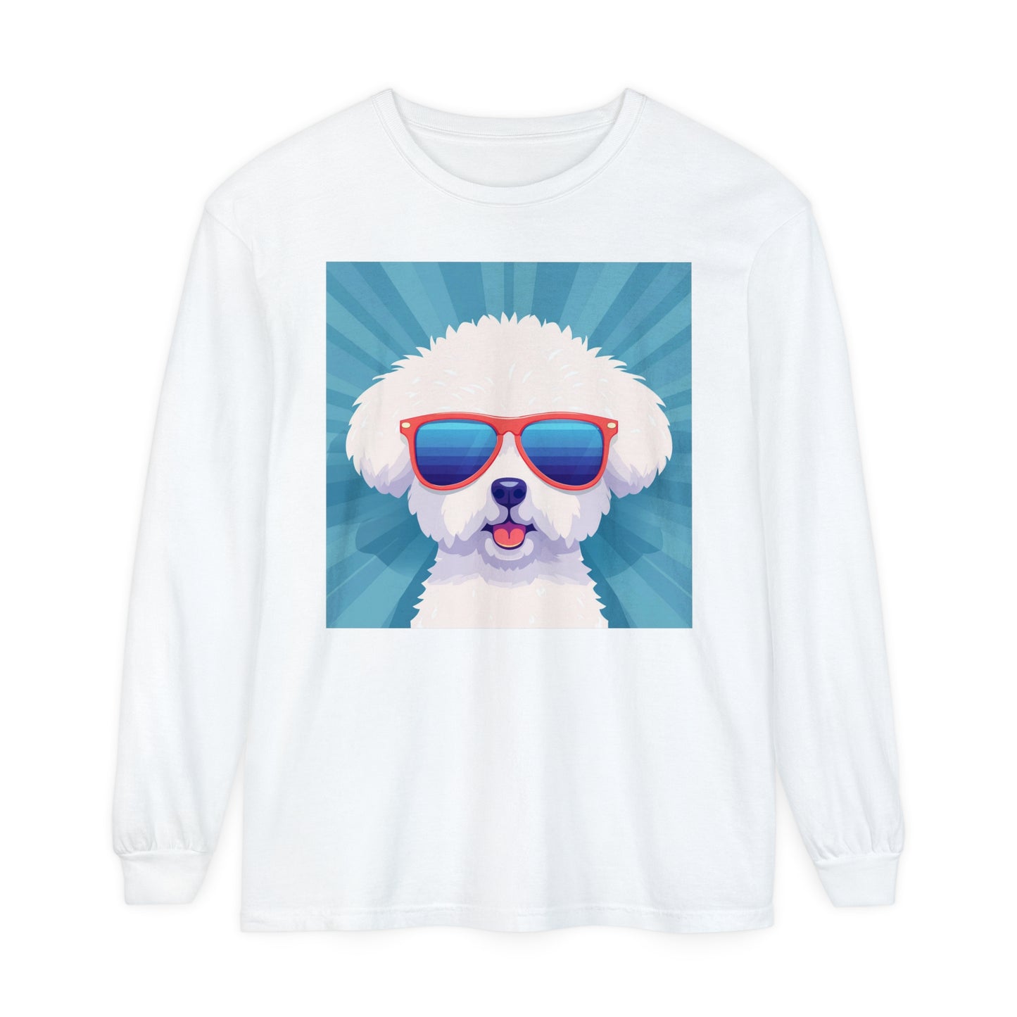 Fluffy Dog with Sunglasses Long Sleeve Tee