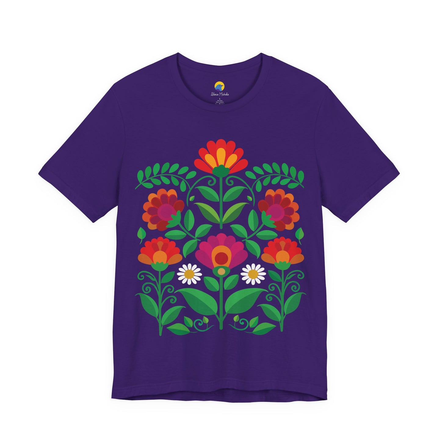 Folk Art Floral Garden T-Shirt | Botanical Flower Graphic Tee | Colorful Nature Shirt