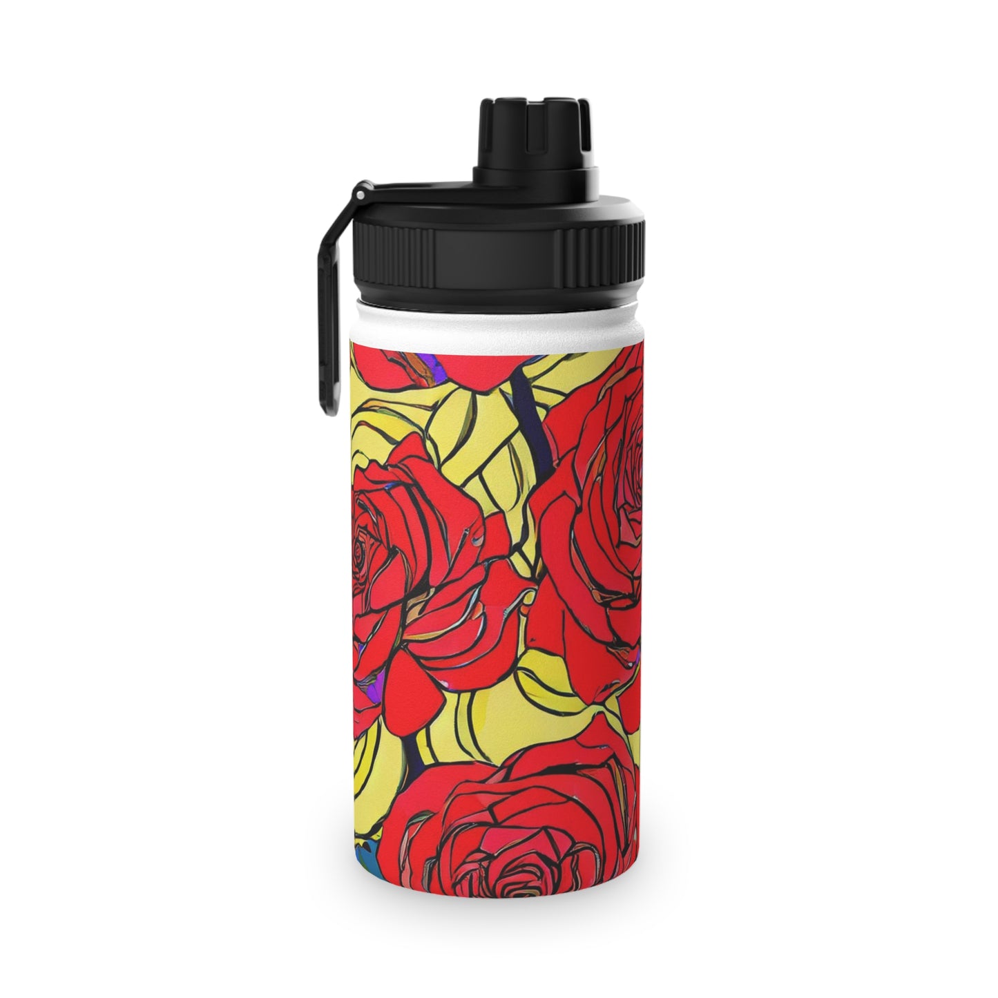 Red Roses Stainless Steel Water Bottle, Sports Lid