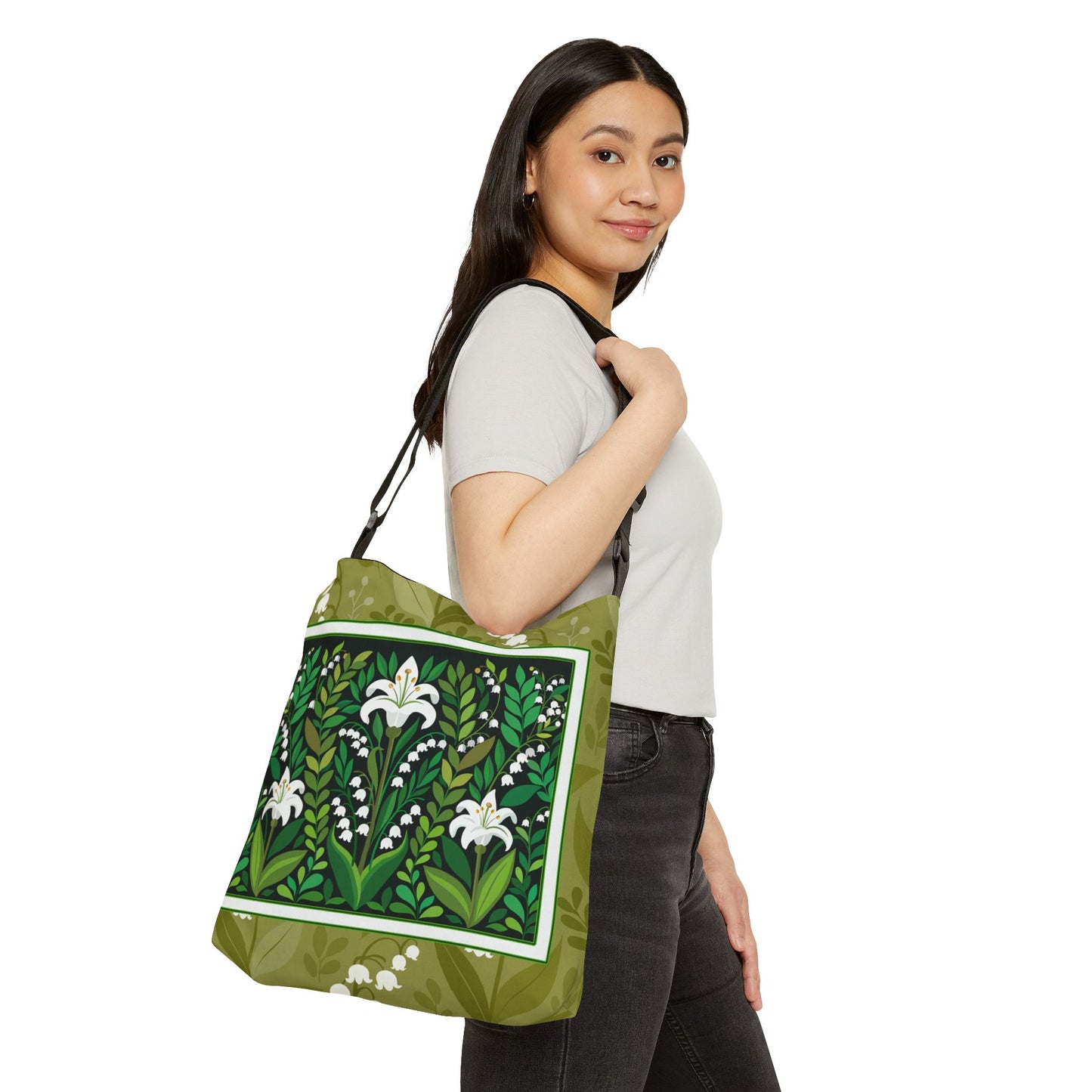 Lily Floral Tote Bag – Botanical Green Design