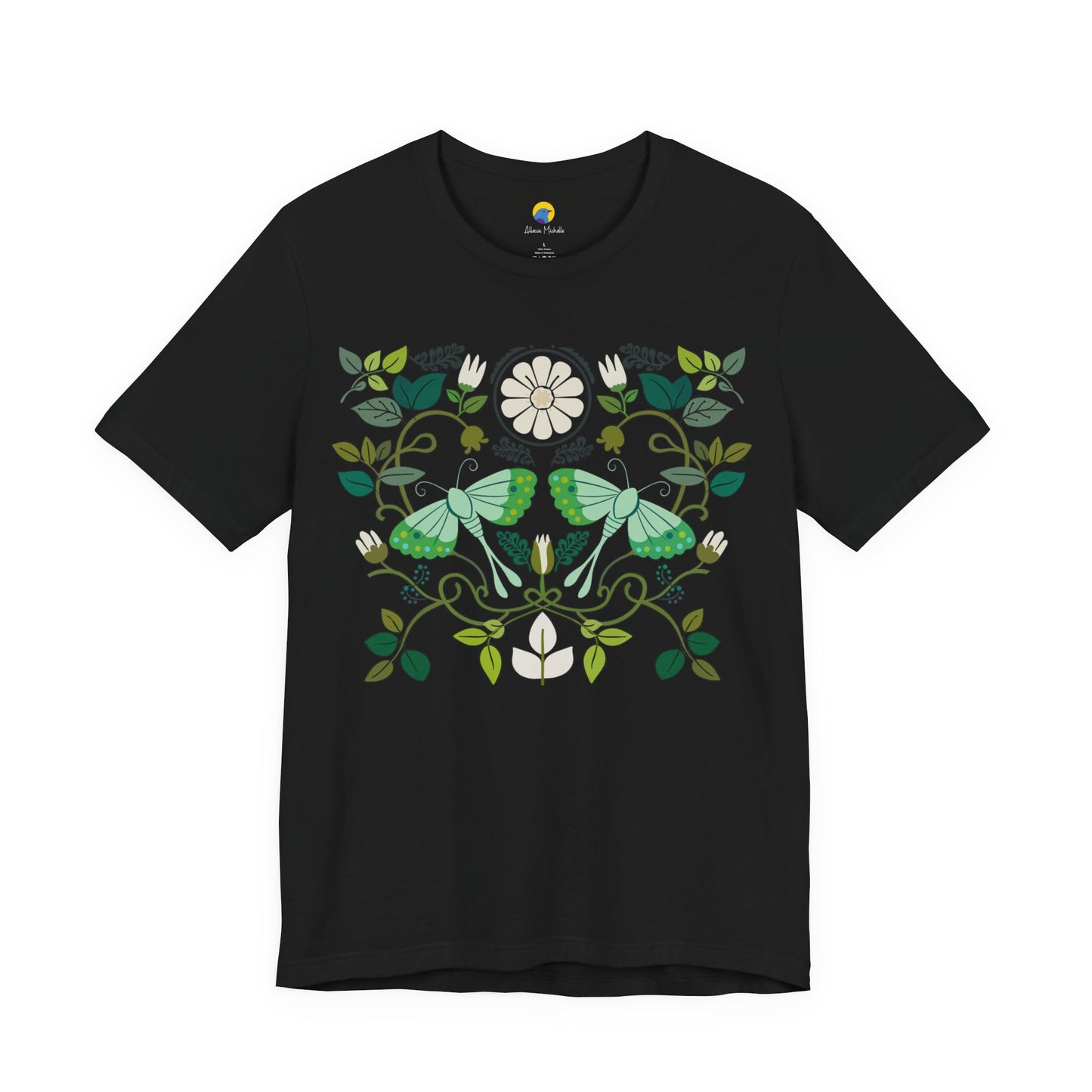 Luna Moth Moonflower T-Shirt | Folk Art Botanical Night Garden Graphic Tee
