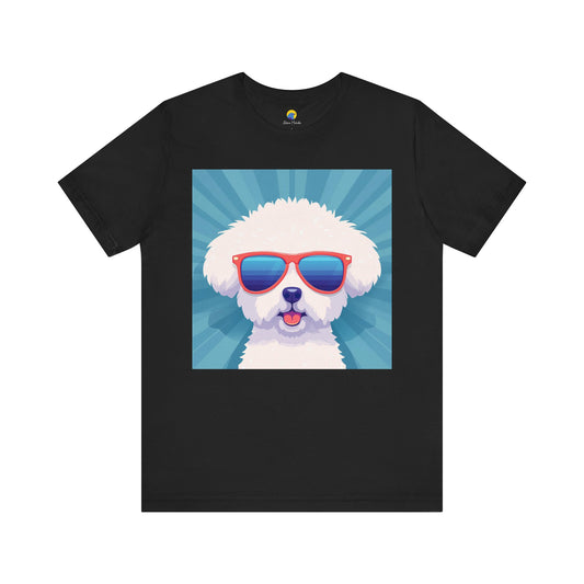 Fluffy Dog with Sunglasses Short Sleeve Tee