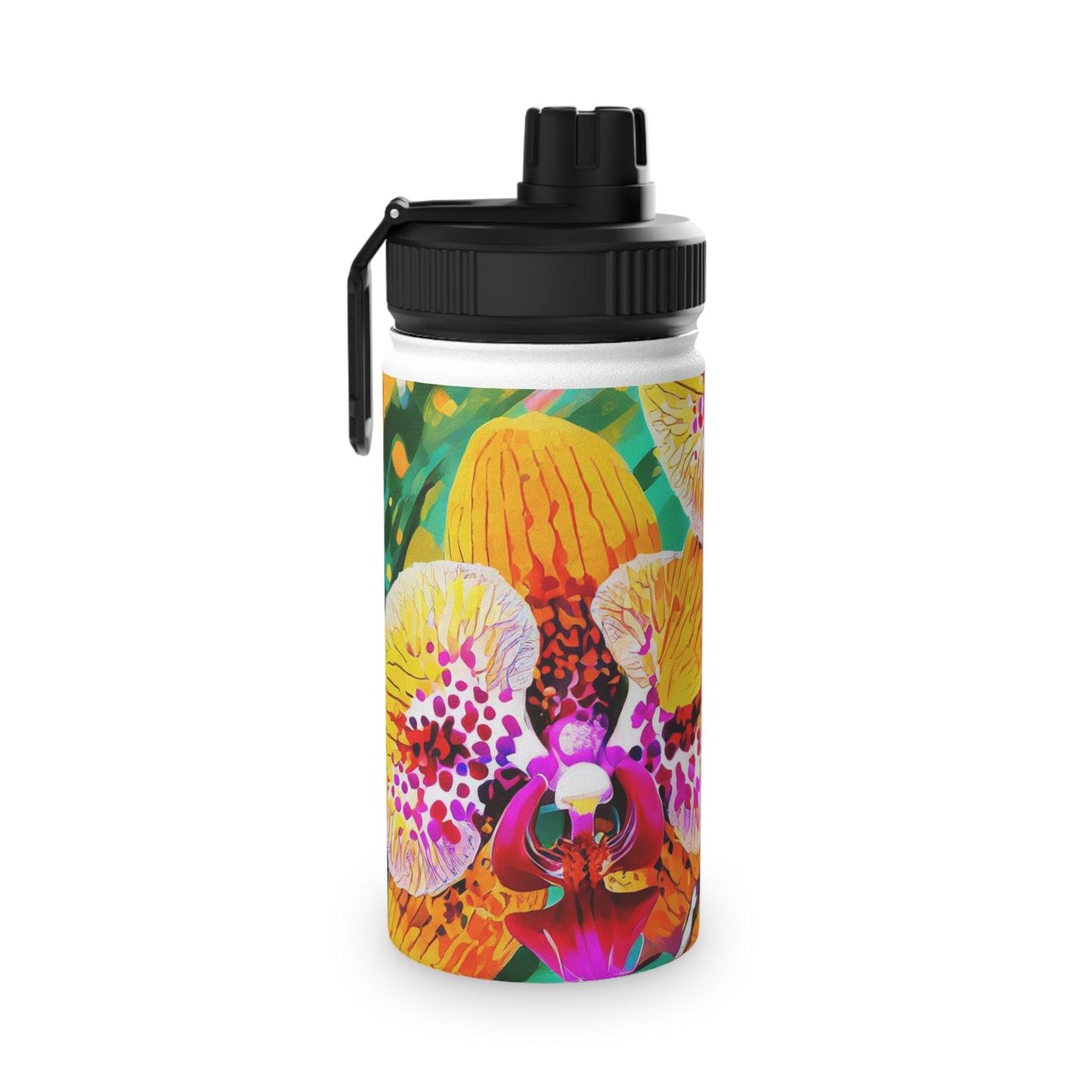 Tropical Orchid Stainless Steel Water Bottle, Sports Lid