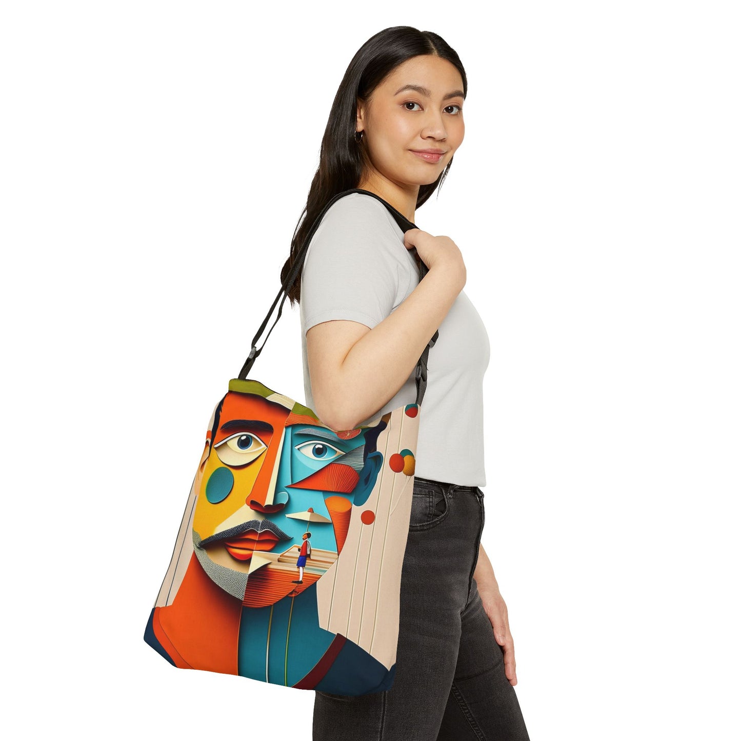 Abstract Face Adjustable Tote Bag