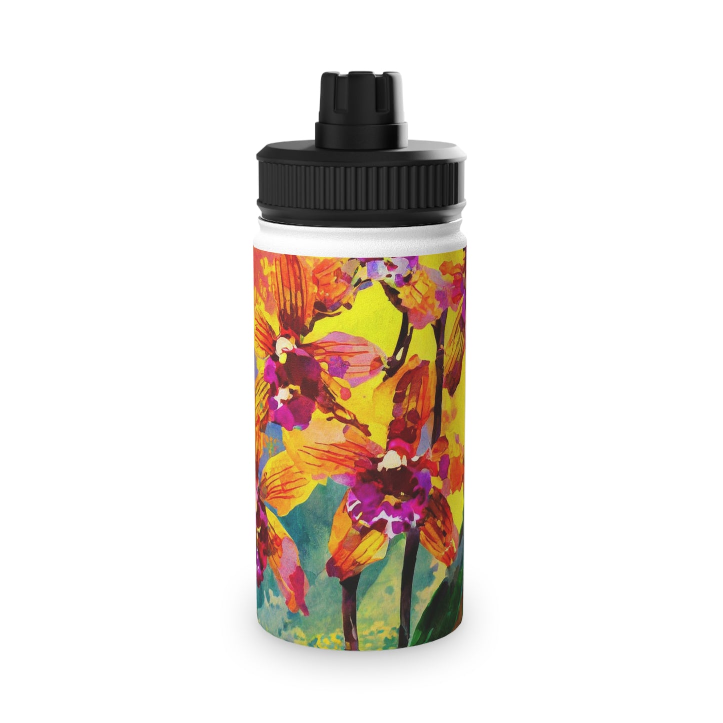 Orchids at Sunset Stainless Steel Water Bottle, Sports Lid