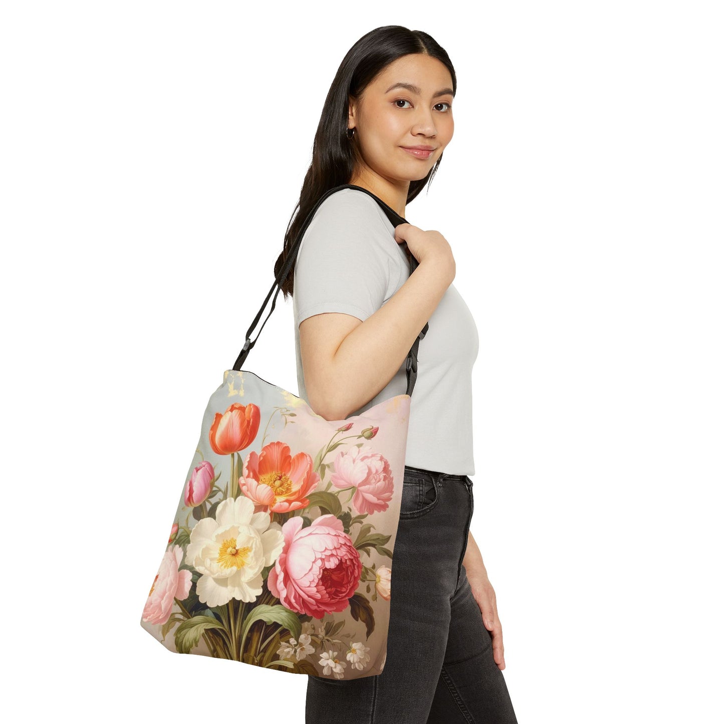 Floral Tote Bag – Vintage Peony & Tulip Design