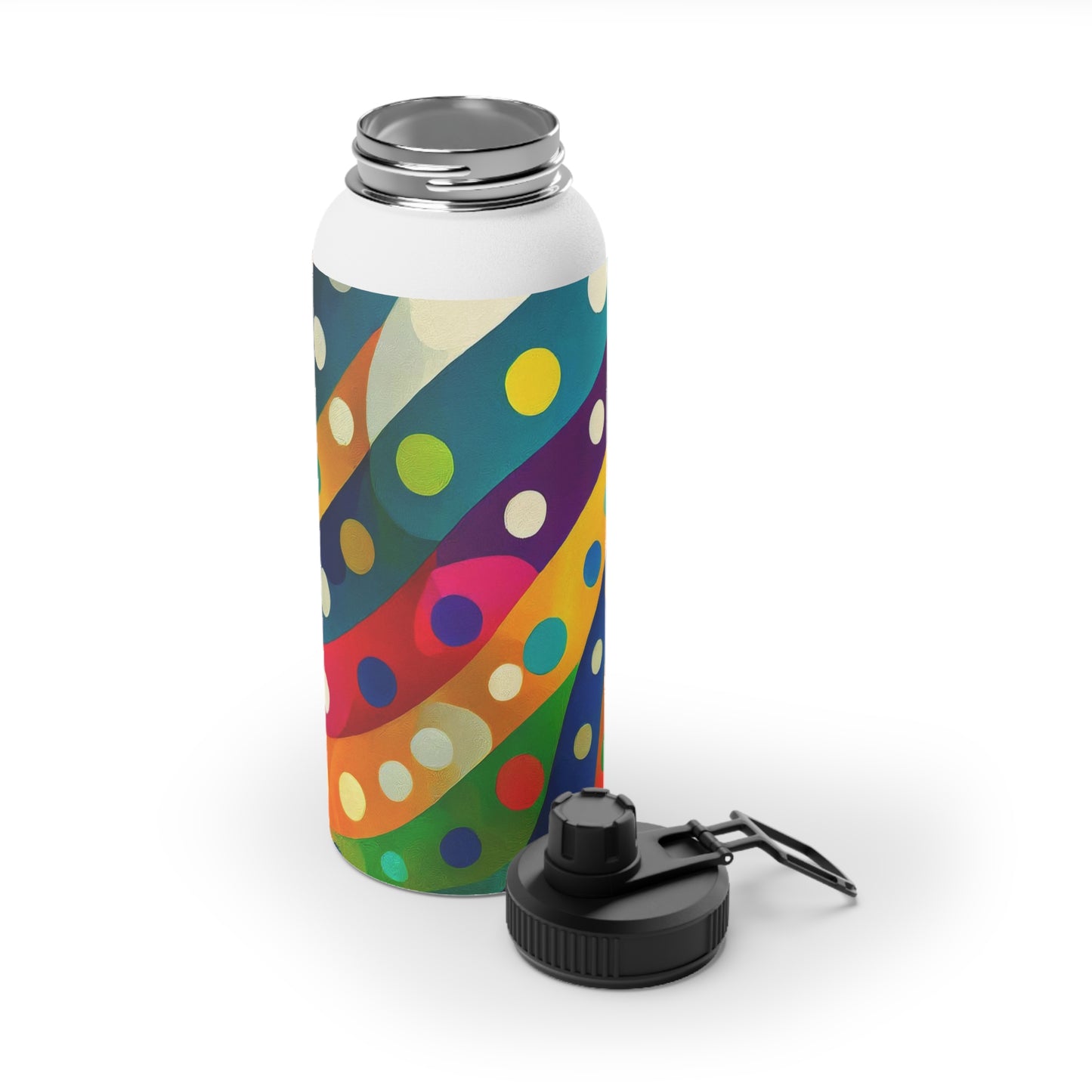 Dotted Stripes Stainless Steel Water Bottle, Sports Lid