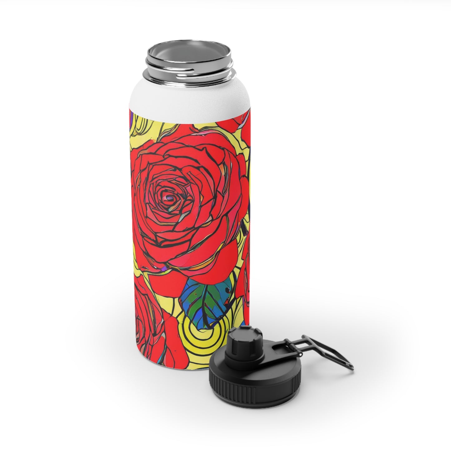 Red Roses Stainless Steel Water Bottle, Sports Lid