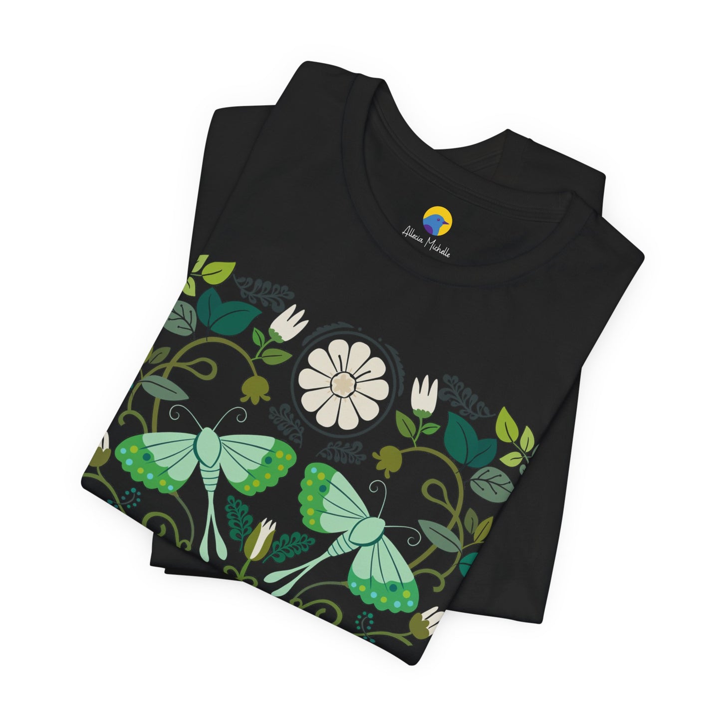 Luna Moth Moonflower T-Shirt | Folk Art Botanical Night Garden Graphic Tee