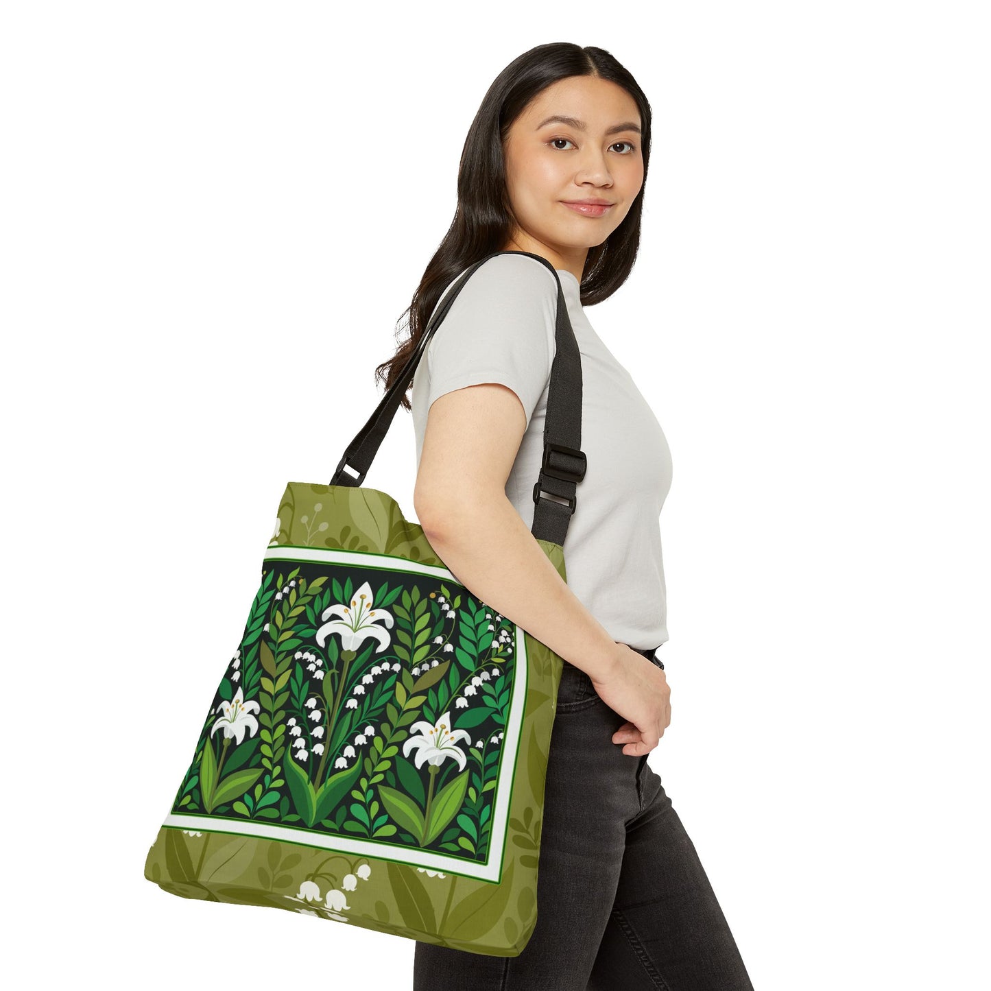 Lily Floral Tote Bag – Botanical Green Design