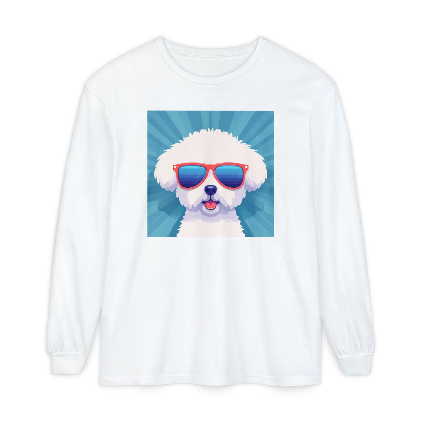 Fluffy Dog with Sunglasses Long Sleeve Tee