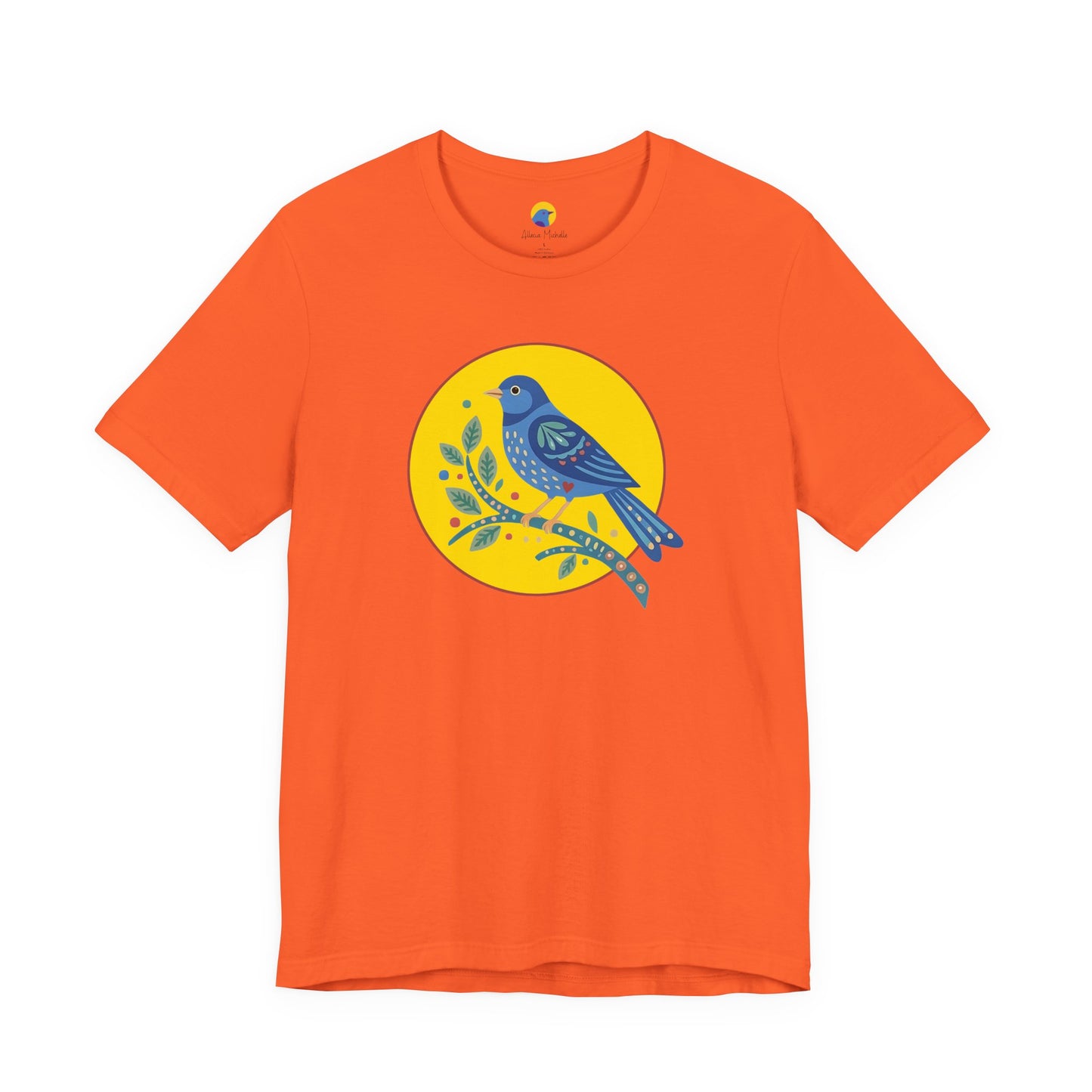 Folk Art Bluebird T-Shirt | Minimal Botanical Bird Graphic Tee | Colorful Nature Shirt