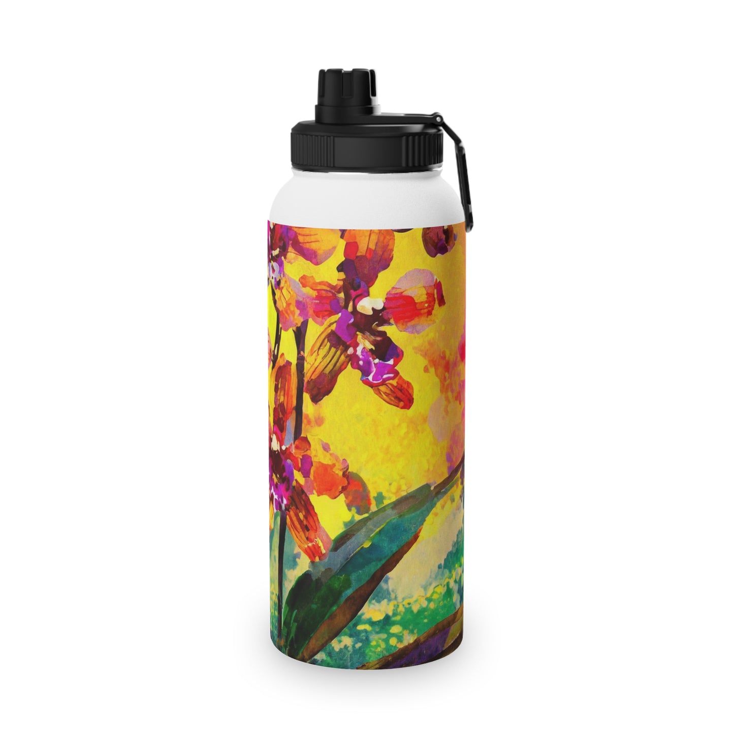 Orchids at Sunset Stainless Steel Water Bottle, Sports Lid