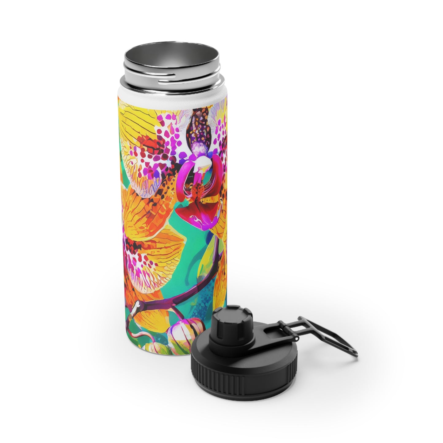 Tropical Orchid Stainless Steel Water Bottle, Sports Lid