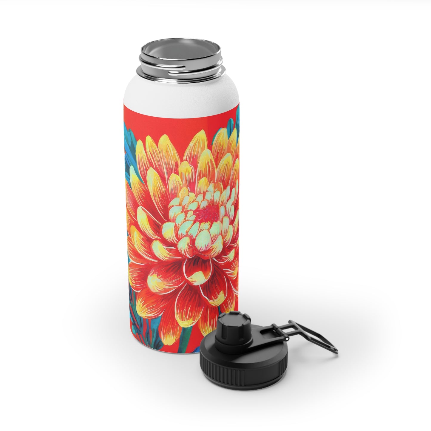 Chrysanthemum Stainless Steel Water Bottle, Sports Lid