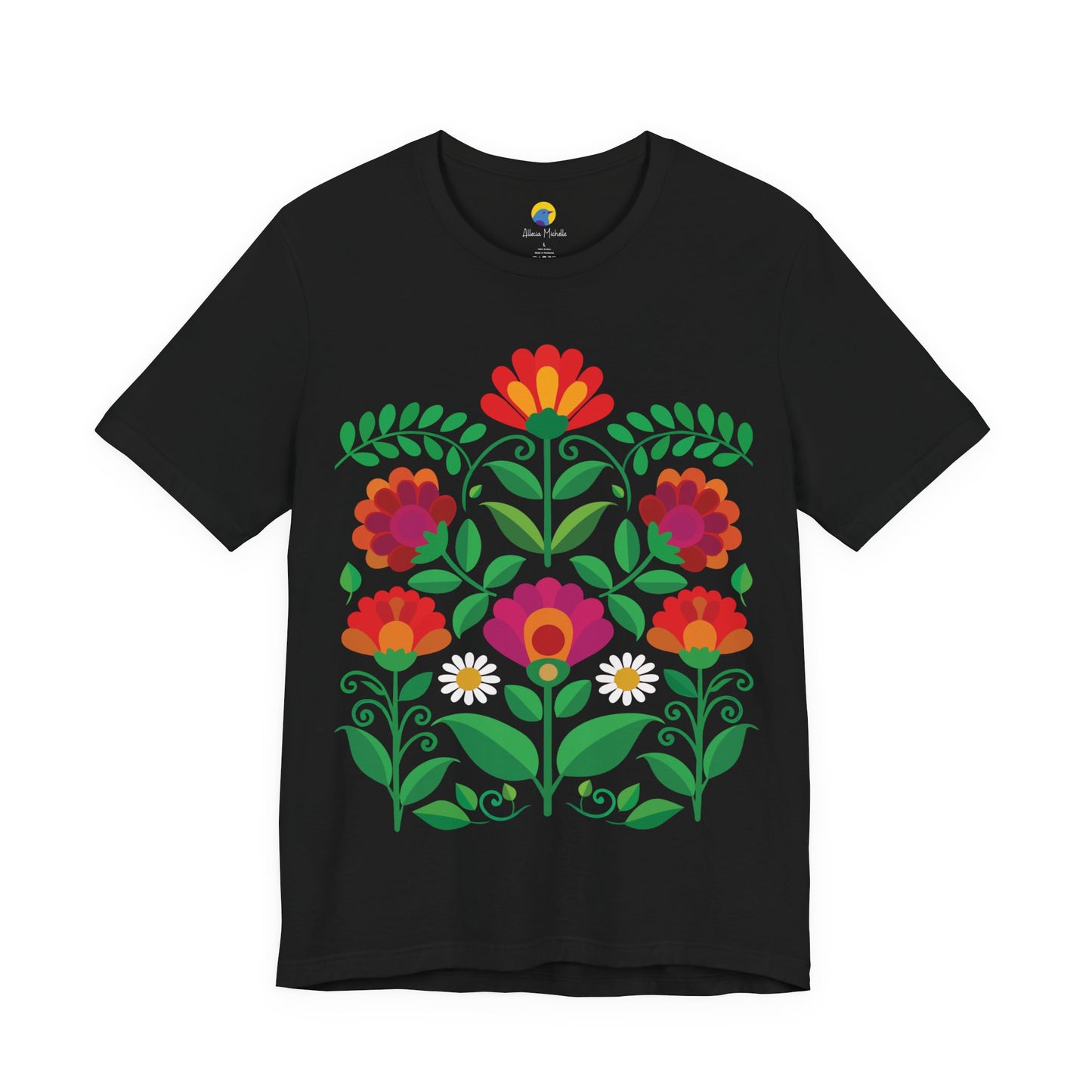 Folk Art Floral Garden T-Shirt | Botanical Flower Graphic Tee | Colorful Nature Shirt