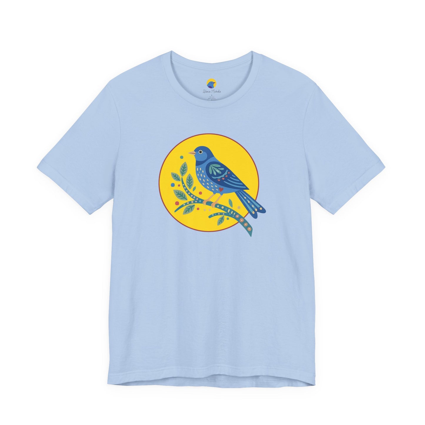 Folk Art Bluebird T-Shirt | Minimal Botanical Bird Graphic Tee | Colorful Nature Shirt