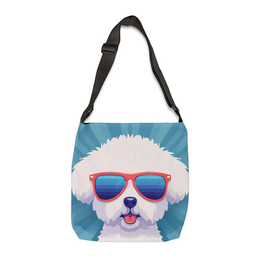 Fluffy Dog with Sunglasses Adjustable Tote Bag